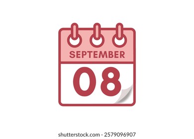 8 September month single day vector, illustration, calendar with maroon, rose and white color background calendar September 8