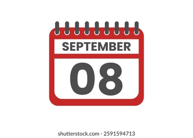 8 September month single day vector, illustration, calendar with red, black and white color background calendar September 8