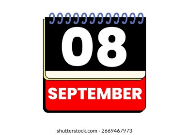 8 de septiembre mes Vector de un solo día, ilustración, calendario con rojo, negro, amarillo y blanco color de fondo icono de calendario de septiembre 8