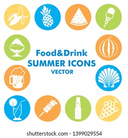8 set of summer image icons, food and drink, vector, summer greeting card