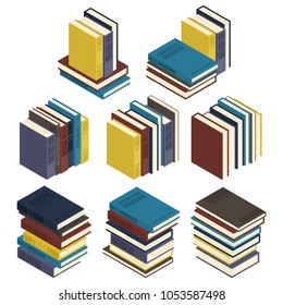 8 sets of isometric books isolated on a white background. Vector illustration.