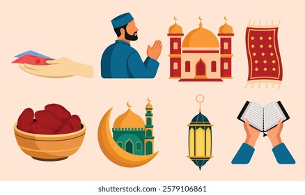 8 sets of vectors with a Ramadan theme, suitable for use as stickers, content illustrations and so on