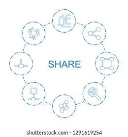 8 share icons. Trendy share icons white background. Included line icons such as network connection, search share. share icon for web and mobile.
