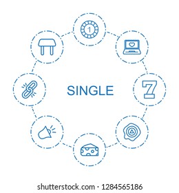 8 single icons. Trendy single icons white background. Included outline icons such as casino chip, cheese, laptop with heart, table, arrow up, siren. single icon for web and mobile.