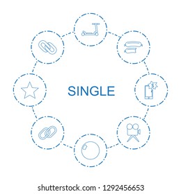 8 single icons. Trendy single icons white background. Included line icons such as kick scooter, bowling ball, sausage, link, camera, chain, star. single icon for web and mobile.