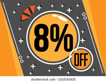 8% de oferta especial. 8% de descuento para tiendas web y virtuales. Vector en naranja y negro.