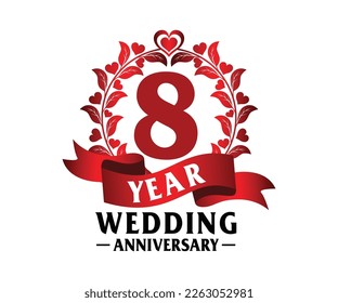 8 st Wedding Anniversary Vector Art, for printing greeting cards, souvenirs, etc