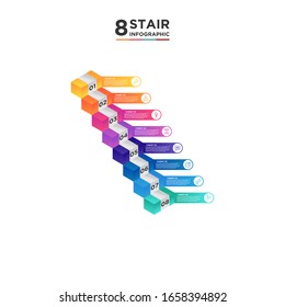 8 stair step timeline infographic element. Business concept with eight options and number, steps or processes. data visualization. Vector illustration.