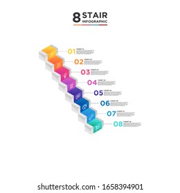 8 stair step timeline infographic element. Business concept with eight options and number, steps or processes. data visualization. Vector illustration.