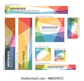 8 Standard size banner templates with colorful polygonal abstract background