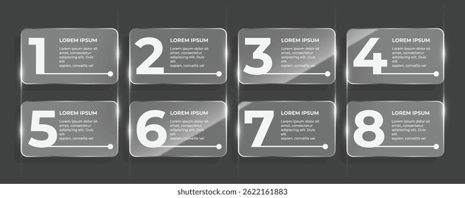 8 Step 3D Glass Effect Business Infographic – Abstract Timeline with Arrows and Data Visualization