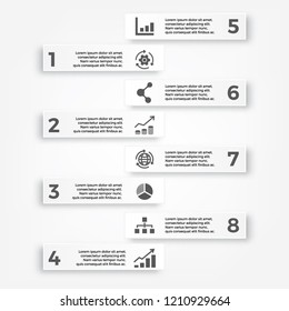 8 step 3d paper art timeline business infographic vector.