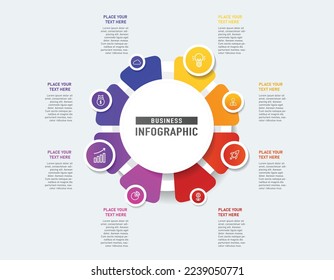 8 Step circular infographic design. Modern infographic template. EPS 10 design. Colorful gradient circular design with modern elements. 