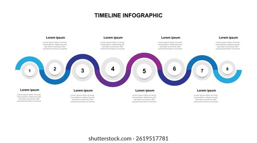 Elemento de vetor de modelo infográfico de 8 etapas com onda de linha e círculos. 