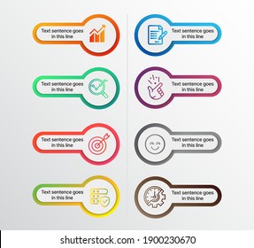8 Step Infographics Design Template - Graph, Pie chart, workflow layout, cycling diagram, brochure, report, presentation, web design. Editable Vector illustration