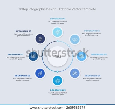 8 Step Infographics Design Template, circle diagram, Modern Business Infographic elements, colorful circle workflow slide template,  Timeline minimalist infographic template, Mind Map Template design
