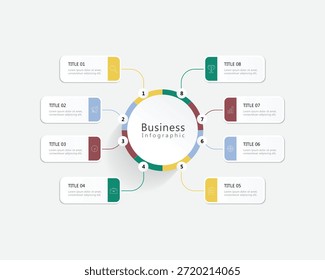 Cronograma infográfico de processo de 8 etapas. Adequado para diagramas de processo, apresentações, fluxo de trabalho, fluxogramas e infográficos