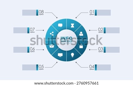 8 Step Process Infographics. Analysis, Concept. Blank pie chart template for data visualization.