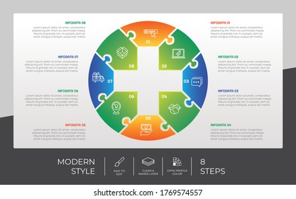 8 Step or Process Puzzle Infographic With Square Layout and Chart Design