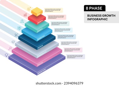 8 Step Pyramid Infografik. Business Process Konzept. 3D-Design-Vektorgrafik.