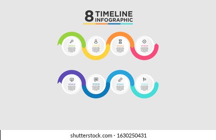 8 step timeline infographic element. Business concept with eight options and number, steps or processes. data visualization. Vector illustration.