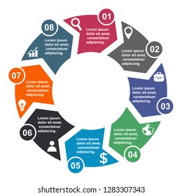 8 step vector element in eight colors with labels, infographic diagram. Business concept of 8 steps or options with empty .