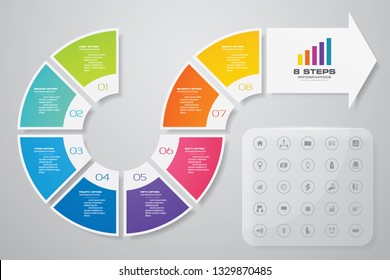 8 steps arrow infographic element. Vector banner can be used for workflow layout, diagram,presentation, education or any number option.