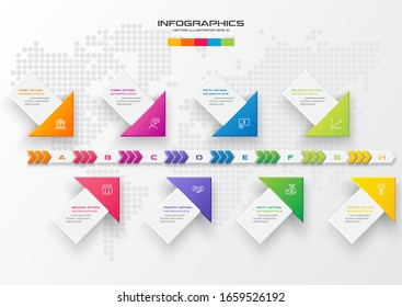 8 pasos de flecha elemento infográfico de línea de tiempo,Concepto de negocio,Ilustración vectorial.