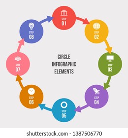 8 steps Circle chart, Circle infographic or Circular diagram