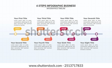 8 Steps Company Milestone on a 16:9 Layout for Business Presentations, Management, and Evaluation.