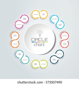 8 steps connected circle, round infographic. Vector illustration.
