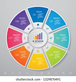 8 steps cycle chart infographics elements. EPS 10.