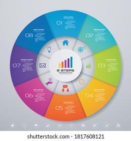 8 steps cycle chart infographics elements for data presentation. EPS 10.	
