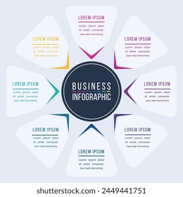 8 Stufen Infografik Business Design 8 Objekte, Elemente oder Optionen Infografik Vorlage für Geschäftsinformationen