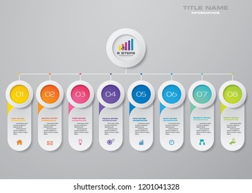 Gráfico gráfico gráfico gráfico de 8 pasos. EPS 10. El gráfico de elementos de infografía se puede utilizar para diseño de flujo de trabajo, diagrama, opciones de número, diseño web.