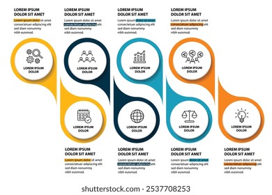 Plantilla de infografía de 8 pasos con 8 opciones. Diagrama de flujo que se puede utilizar para informes de negocio, visualización de datos y presentación. Ilustración vectorial de elementos infográficos de línea de tiempo.