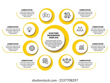 8 steps infographic template with 8 options. Flowchart that can be used for business report, data visualization and presentation. Timeline infographic elements vector illustration.