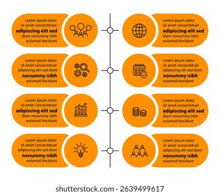 8 steps infographic template with 8 options. Flowchart that can be used for business report, 