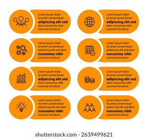 8 steps infographic template with 8 options. Flowchart that can be used for business report, 