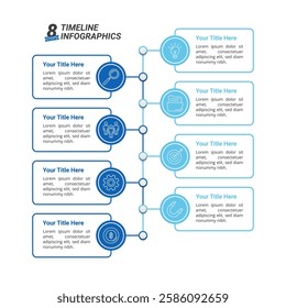 8 Steps Infographic Timeline for Business Presentation, Poster, Banner and Booklet.
