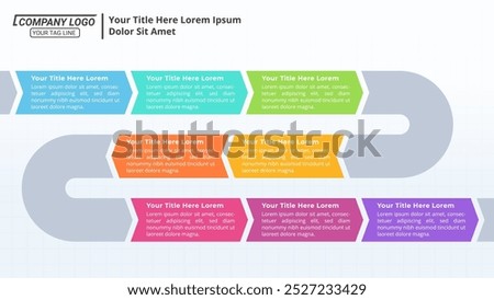 8 Steps Infographic Timeline on a 16:9 Layout for Business Presentation and Marketing.