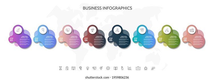 8 steps infographics with abstract labels. Vector template eight part used for banner, workflow layout, flowchart, info graph, timeline, content, levels, chart, processes diagram