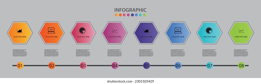 8 pasos Plantilla de diseño de infografías para gráficos, gráficos, diagramas. Concepto empresarial .eps 10