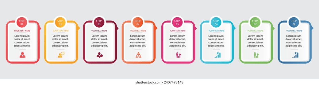 8 Steps Infographics Design Template for graphs, charts, diagrams. Business concept .