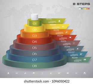 8 steps layers diagram. Simple & editable abstract design element. EPS10.