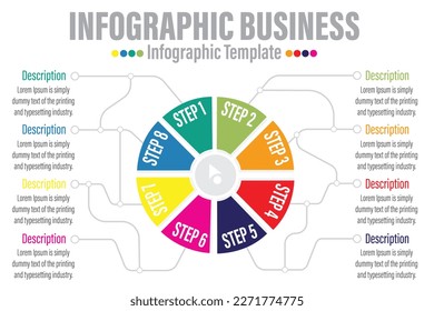 8 Steps modern Circle Timeline diagram with planning year workflow and circles, presentation vector infographic. Infographic template for business.