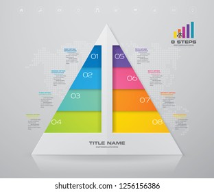 8 steps pyramid with free space for text on each level. infographics, presentations or advertising. EPS10.	