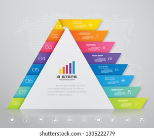 8 Steps Pyramid With Free Space For Text On Each Level. Infographics, Presentations Or Advertising. EPS10.