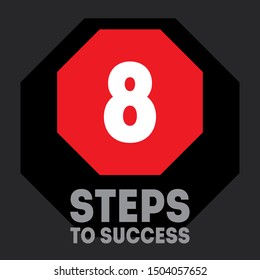 8 steps to success. Cover for the video to be placed on the video hosting or Image for design of the post in social networks. Headline. Number eight.