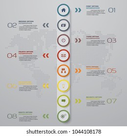 8 steps Timeline infographic element. 8 steps infographic, vector banner can be used for workflow layout, diagram,presentation, education or any number option. EPS10.